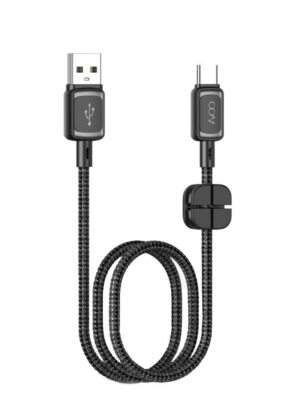 كيبل من افو USB من نوع تايب سي بلون اسود قماشي مع اداه تثبيت انيقه AVOO