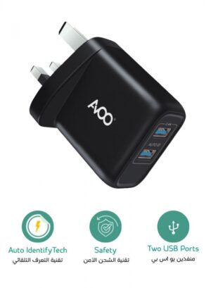 ⁦شاحن جداري من افو بمنفذين USB وميزة التعرف التلقائي⁩ - الصورة ⁦3⁩